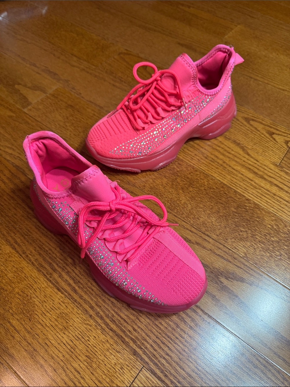 Sz 9 Hot Pink Sparkle Knit Platform Sneakers YOKI